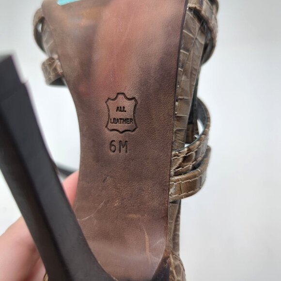 Tory Burch High Heels 6 Brown Strappy Open Toe Croc Embossed Leather - Picture 9 of 10